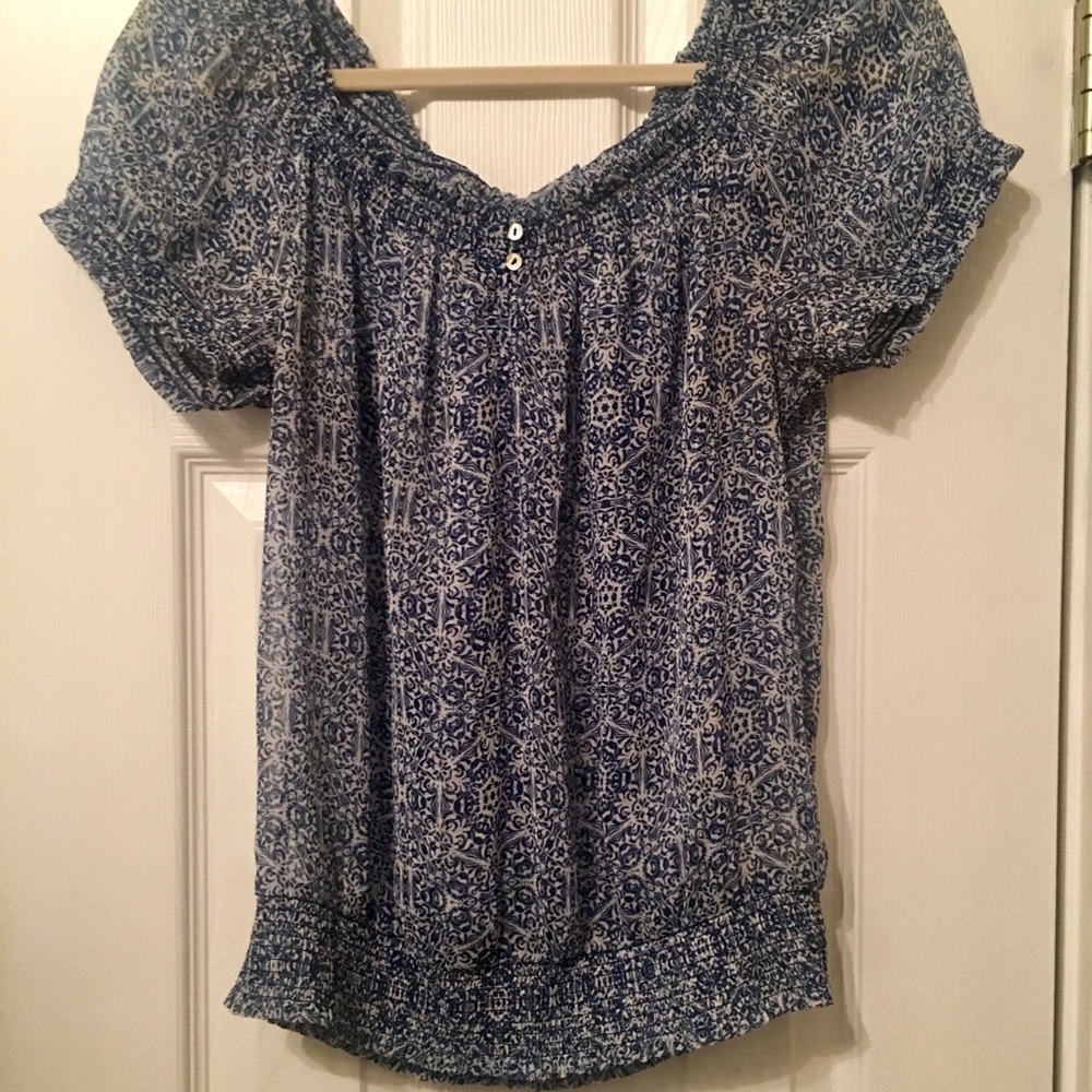 Blue/White sheer Top